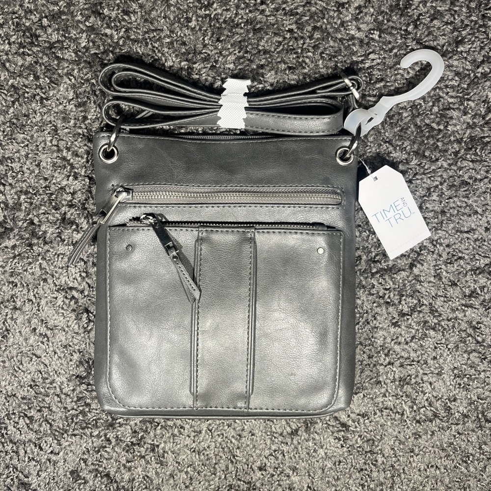 Time and Tru Norah Gray Crossbody Handbag with Adjustable Strap